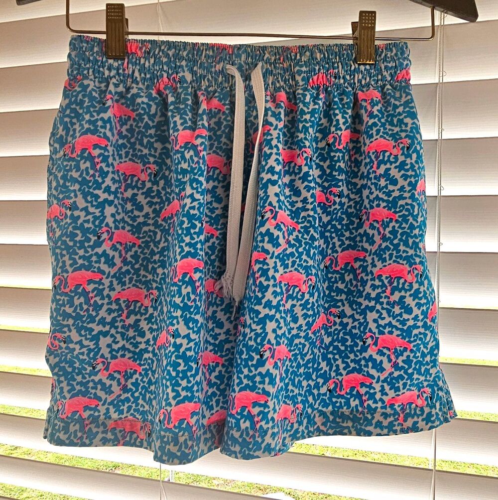 Chubbies Mens S Small 5.5 Swim Trunks Blue Pink Flamingo Animal Print